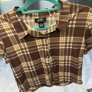 Brown Plaid Button-Up Shirt